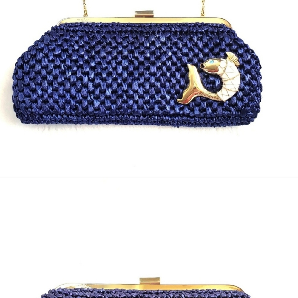 Lilly Pulitzer blue straw fish clutch